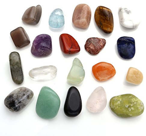 Jovivi Naturstein Set Heilstein Chakra-Set 20x verschieden Edelsteine Trommelsteine Set Formlos Natural Gemstones (Modell 1)
