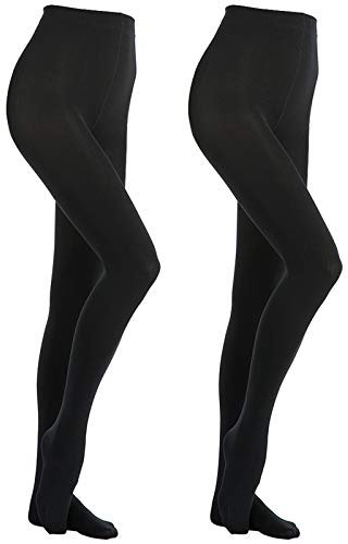 MANZI- 2 Pairs 400 Denier Black Tights Women's Thermal Warm Fleece Opaque Tights(Size: L)