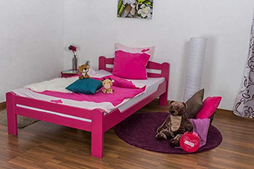 Jugendbett Easy Premium Line K4, 120 x 200 cm Buche Vollholz massiv rosa lackiert