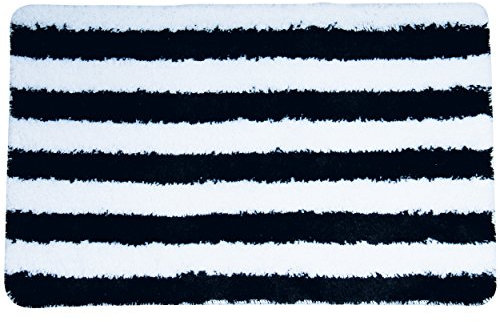 MSV Badteppich Badematte Badvorleger Duschvorleger Mikrofaser Hochflor flauschig 50x80 cm – Weiß/Schwarz