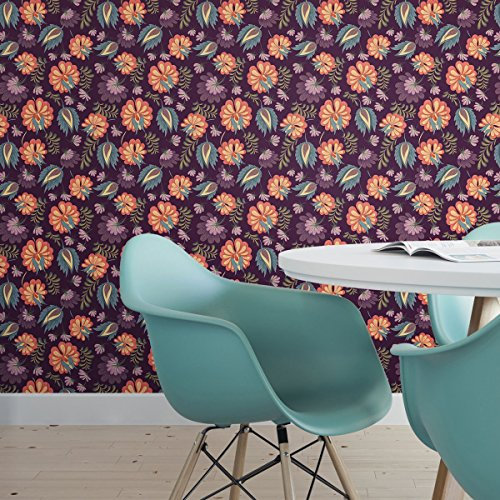 Edle florale Tapete mit großen Blüten auf lila violett angepasst an RAL Farbe - klassische GMM Vlies Blumentapete für edle Zimmer (für halbhohe Wände H: 1,5m B: 46.5cm)