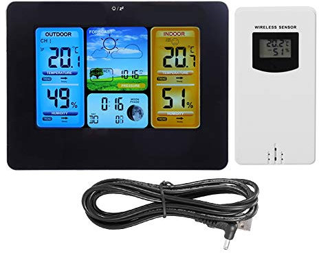 Wetterstation, Wetterstationen Vorhersage Indoor Outdoor Temperatur Drahtlose Wetterstation für Home Office Garden[Unisex-black, Blue]