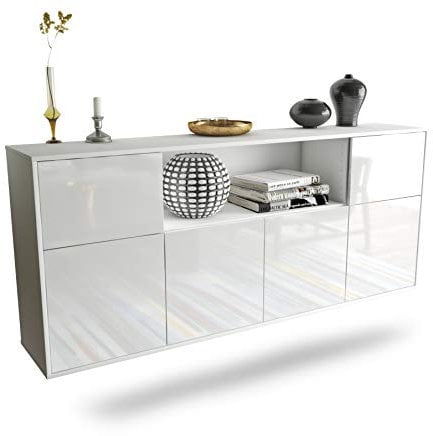 Dekati Sideboard West Valley City hängend (180x77x35cm) Korpus Weiss matt - Front Hochglanz Weiß - Push to Open