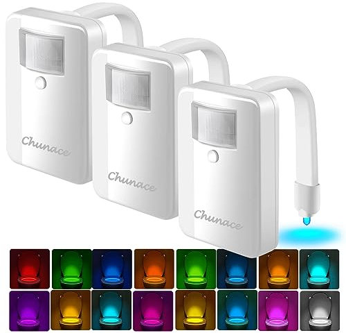 Chunace 3 Pack Toilet Night Lights with Motion Activated Sensor, 16 Colors LED Nightlight Inside Bowl, Cool Stuff for Bathroom Accessories Decor, Unique & Funny Housewarming Gadgets for Men/Kids 2025