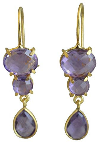 Amethyst Edelstein vergoldet 925 Sterling Silber Ohrringe - Natürlicher Edelstein - Geburtstagsgeschenk - Weihnachtsgeschenk - Handgefertigte Geschenkideen für Frauen (Amethyst)