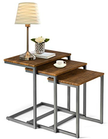 DREAMADE Kaffeetisch Set aus Holz, Beistelltisch Couchtisch 3 Teilig, Anstelltisch 3er Set Stapelbar Sofatisch Ablagetisch Mehrzweckregal Blumentisch