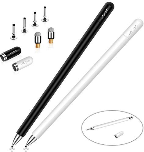 Mixoo Stylet pour écran Tactile, Stylet pour iPad, Stylet capacitif Universel avec Capuchon magnétique pour Tablette Android iPad Pro/Mini/Air/iPhone/Microsoft (Blanc + Noir)