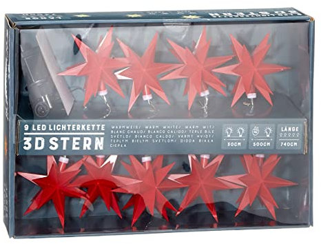 Spetebo Sternenlichterkette 240 cm mit 9 LED - rot - Weihnachts Lichterkette für Innen & Außen - Deko Beleuchtung Strom betrieben mit 3D Sternen