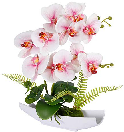 Künstliche Orchidee unechte Orchidee Pflanze Rosa Orchidee Blumen wie echt,gefälschte Blumen mit Vase gefälschte Pflanzen mit Porzellan-Töpfen künstlicher Bonsai Indoor Home Dekoration
