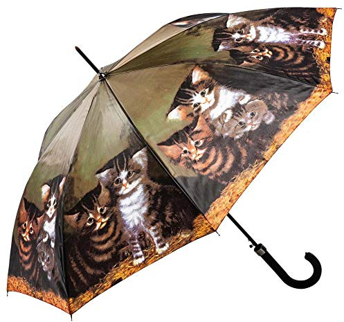 LUCKYWEATHER Regenschirm Stockschirm Damen Motiv J. C. Wilsion Four Kittens Auf-Automatik I Stockregenschirm groß und stabil sowie hochwertig verarbeitet I Regenschirme mit UV-Schutz
