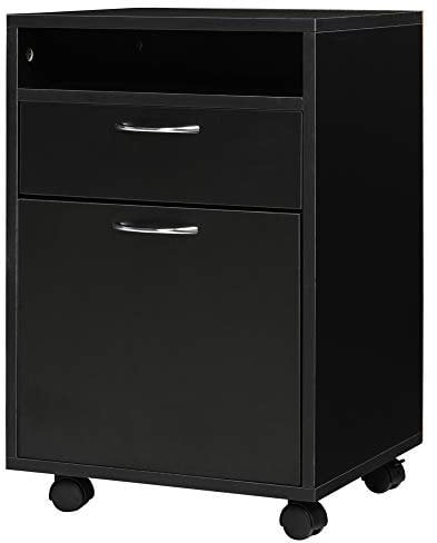 HOMCOM Caisson de Bureau Rangement Bureau sur roulettes tiroir Placard Niche Panneaux Particules Noir