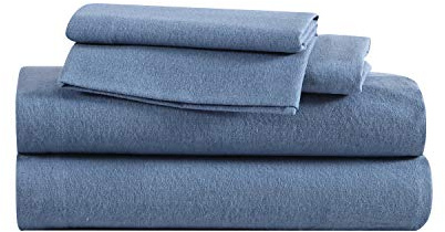 Eddie Bauer - Flannel Sheets Full Size, Anti-Pilling & Wrinkle Resistant Cotton, Touchably Soft for All-Season Comfort - Bed Sheets with Matching Pillowcases & Fitted Sheet (Solid Blue)