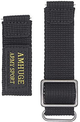 AMHUGE Hook&Loop Uhrenarmband aus Nylon, Militär-Stil, Länge verstellbar, Farbe und Breite wählbar (18 mm, 20 mm, 22 mm, 24 mm), wasserdicht, für Damen und Herren, Militär, Sport