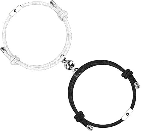 XINHU Sonne und Mond Magnetarmband Gegenseitige Anziehungskraft Passendes Paar Armband Handgefertigtes Seil Geflochten Beste Freundin Für Schmuck Geschenk Frauen Männer Te (Black and White)