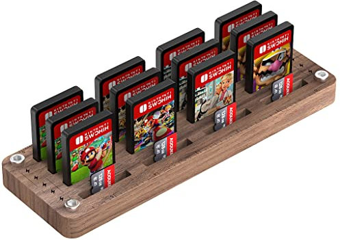 AODUKE 16 Slots Holzaufbewahrungskasten für TF SD-Karten/Nintendo Switch Spielkarten, Switch Kartenbox, Switch Kartenorganizer und Switch Aufbewahrungsständer (01M-S)
