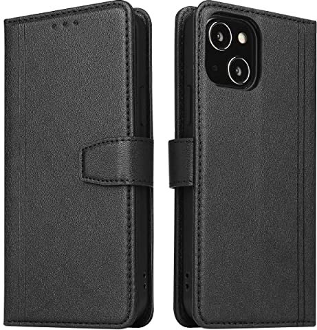 XINZATU Handyhülle für iPhone 13, Leder Handytasche Klapphülle Flip Case Brieftasche mit Kartenfach/Magnetverschluss Lederhülle mit RFID Schutz für iPhone 13, Schwarz
