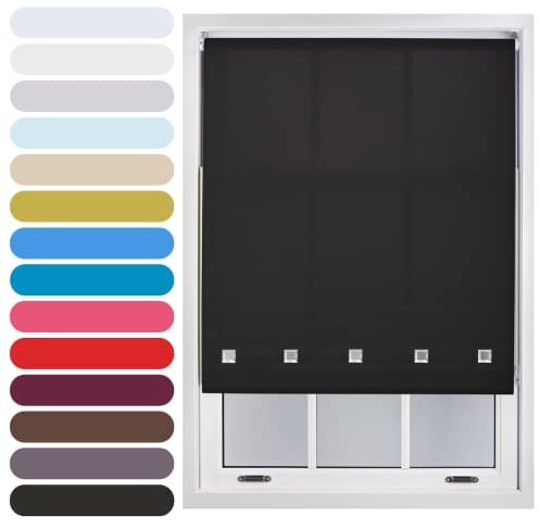 FURNISHED Square Eyelet Light Filtering Polyester Daylight Kitchen Blinds Trimmable Window Blind, Black, 200W x 165H cm