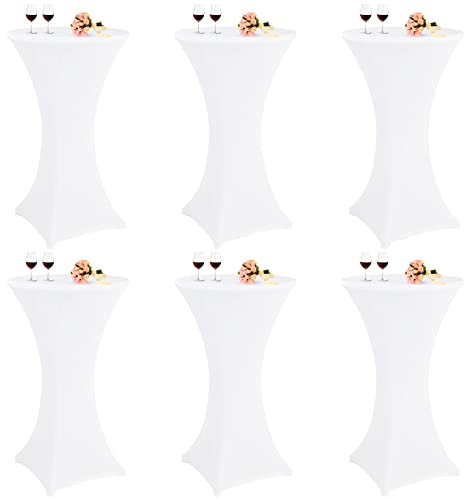 Pesonlook 6er-Set Stretch Stehtisch Husse für Bistrotisch Ø 60-65 cm Elegante,Verstärkung im Fußbereich,40°C Maschinenwäsche ,Stretch-Husse Weiß Hussen für Stehtische und Bistrotische(60×110cm,Weiß)