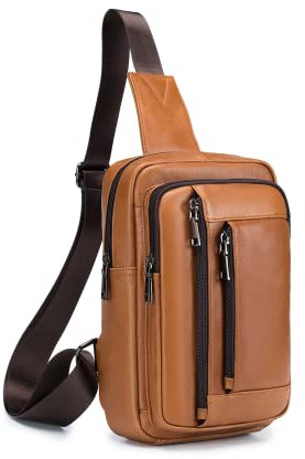 Echtes Leder Umhängetasche,Mode Retro Crossbody Bag,Casual Outdoor Chest Bag,Multi-Pocket Handtasche,Chest Crossbody Bag für Männer und Frauen,geeignet für Casual Outdoor und Business Travel,Braun