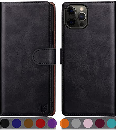 SUANPOT [RFID Schutz für iPhone 12/iPhone 12 Pro 6,1-Zoll Hülle PU Leder Handyhülle Lederhülle Klapphülle Kartenfach Flip Cover für Apple 12 Handy hülle Leather Wallet Phone Case Schwarz