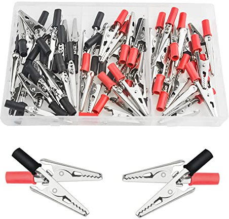 BGTXINGI 50 Stück 2 Arten Metall-Krokodilklemmen Krokodilklemmen Elektrische Prüfklemmen mit schwarzem und rotem Kunststoffgriff für elektrische Prüfarbeiten im Labor