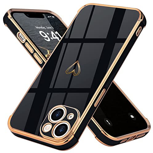 Lafunda Hülle kompatibel mit iPhone 14 (6.1 Zoll) Handyhülle Mädchen Liebesherz Silikonhülle ultradünn Stoßfeste Schutzhülle Bumper Silikon case für iPhone 14 Schwarz