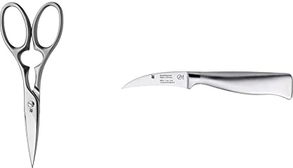 WMF Grand Gourmet Küchenschere 20 cm, Kapselheber, Schraubverschlussöffner, Cromargan Edelstahl & Grand Gourmet Tournier-/ Schälmesser 17,5 cm, Made in Germany, Messer geschmiedet, Klinge 7 cm
