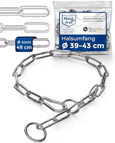 Kombikette für Hunde mit Halsumfang 39-43 cm aus Edelstahl V4A Hundekette mit Zugstop Kettenhalsband langgliedrig 4mm dick und 49 cm Gesamtlänge