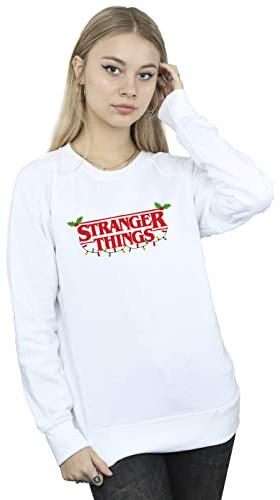 Absolute Cult Netflix Women's Stranger Things Christmas Lights Sweatshirt White Medium