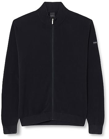 bugatti Herren Strickjacke Regular Fit Reißverschluss Basic Baumwolle Stehkragen