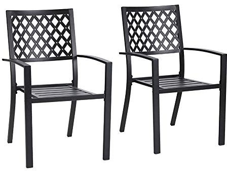 PHIVILLA 2er Set Gartenstühle Wetterfest Terrassenstühle Metall Balkonstuhl Stapelstühle mit Armlehnen für Garten und Außenbereich, Schwarz Stil 2
