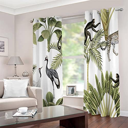 Vorhänge mit Ösen 2er Set Tropischer Dschungel Blickdichte Gardinen Kinderzimmer Vorhänge Grüne Palme Verdunkelungsvorhang Lichtundurchlässige Vorhang mit Ösen 3D Polyester Vorhänge 150 x 166 BxH
