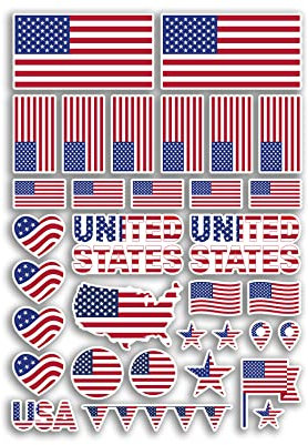 A4 Aufkleberbogen USA Flaggen Vinyl Aufkleber – Amerika USA Land World Nationalflagge Urlaub Reise Urlaub Auto Ästhetisch #80076