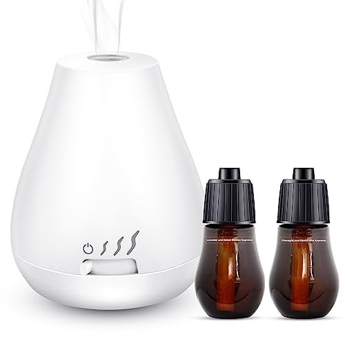 Diffuseur d'Huiles Essentielles sans Eau: Mini Diffuseur Aromathérapie Eau 2 Recharges d'Huiles Essentielles - Lavande, Fleur d'Amandier & Menthe Sauvage, Pêche, Ananas pour Maison Chambre Bureau