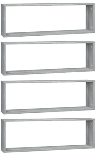 vidaXL 4x Wall Cube Shelves Picture Ledge Hanging Floating CD Display Shelf Cube Storage Organiser Wall Bookshelf Grey Sonoma Engineered Wood