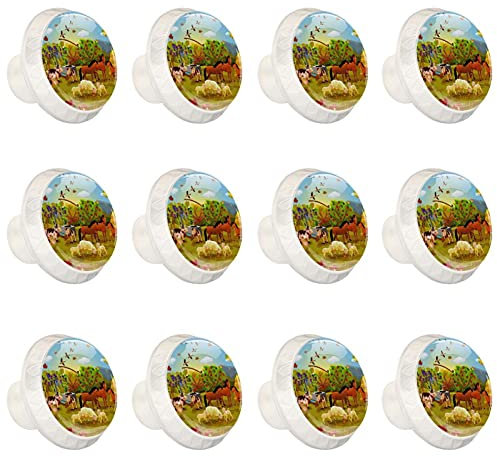 12 Pack Drawer Knobs, for Kitchen Cabinet Cupboard Door Decorative Furniture, Animal Farm Selfie