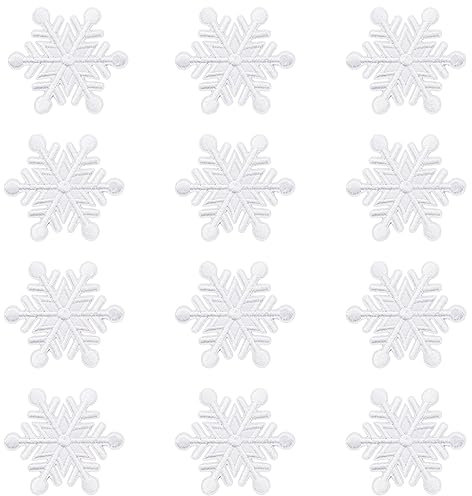 JKJF 12 Stück Schneeflocke Patches Schneeflocke Aufbügeln Bügelbild Schnee Aufnäher Applikation Winter Stickerei Patches für Kleidung Rucksack Schuhe Jacke Jeans Hut Kleid - Weiße