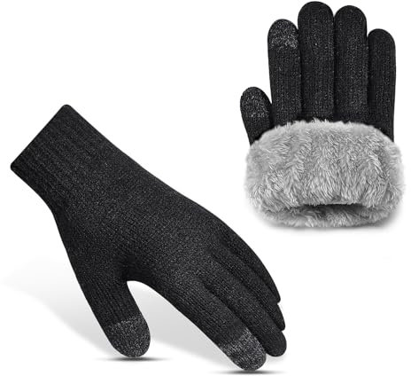 heekpek Handschuhe Winter Herren Touchscreen Handschuhe Damen Winter Strickhandschuhe mit Fleece Gefüttert Warm Winterhandschuhe Anti Rutsch Fingerhandschuhe, Schwarz, L-XL
