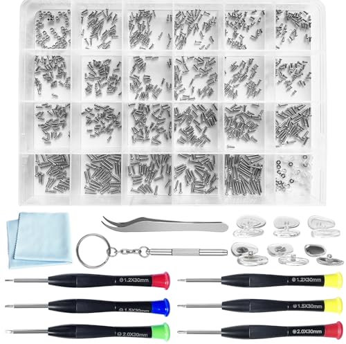 Grehge Repair Kit, Glasses Repair Kit with 24 Types Eyeglass Screws, Eyeglass Nose Pads and Eyeglass Screwdriver