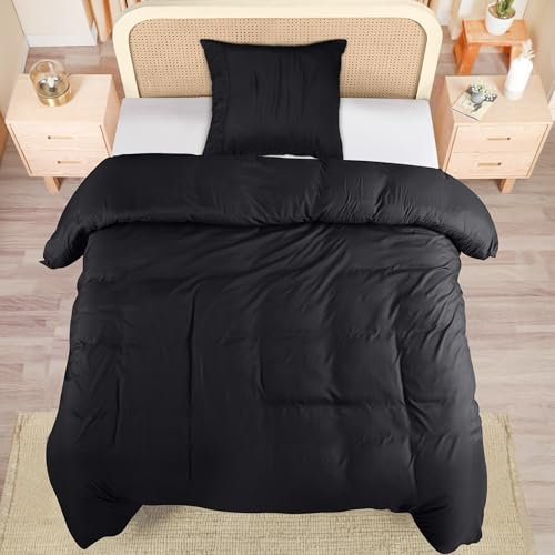 Utopia Bedding Bettwäsche 135x200 Set - Mikrofaser Polyester Bettbezug 135x200 cm + 1 Kissenbezug mit Gefälteltem Saum 80x80 cm - Schwarz