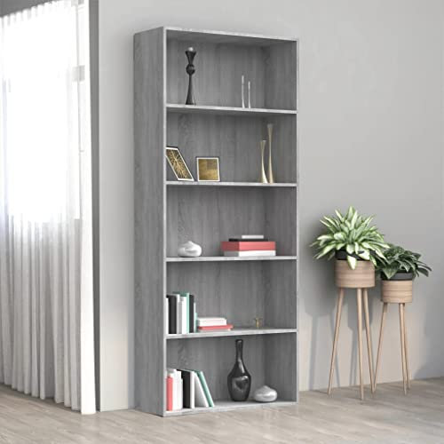 QJBSAVVA Bücherregal, Standregal Trofast Regal Vorratsschrank Schmales Regal Geeignet für Abstellraum Kellerraum Wohnzimmer Arbeitszimmer 5 Fächer Grau Sonoma 80x30x189 cm Holzwerkstoff