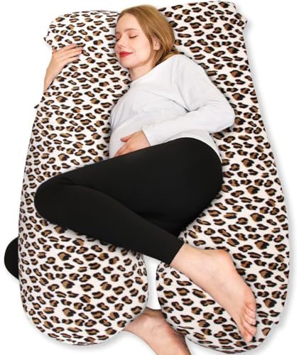 Chilling Home Schwangerschaftskissen, U Form Seitenschläferkissen mit Bezug U Kissen Stillkissen groß Lagerungskissen, Kissen für Frauen und Seitenschläfer(Leopardenmuster, Samt)