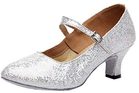 Stivali al ginocchio Tacchi medio-alti Glitter Scarpe da ballo Donna Sala da ballo Latino Tango Scarpe da ballo Tango Chiaro Tappi Tacco, bianco, 37 EU