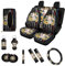 Poceacles Autositzbezüge mit amerikanischer Flagge, Kuh, Sonnenblumen-Druck, komplettes Set mit SUV-Visier, Taschentuchhalter, Lenkradbezug, Gurtpolster, Tassen-Untersetzer, Lippen-Chapstick-Halter,