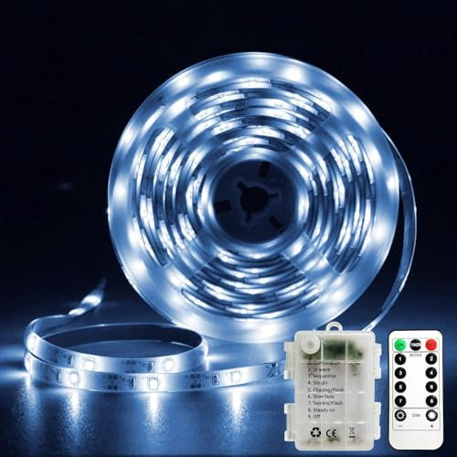 Tira LED 2M,Luces Led Habitacion con 8 Modos,Luz Led Adhesiva con Temporizador Mando a Distancia,Funciona con Pilas,LED para Habitación,Sala,Cocina,Dormitorio,Bar,Fiesta