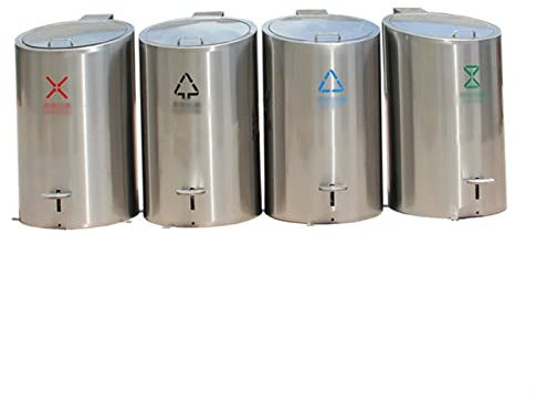 Poubelles Poubelle extérieure en acier inoxydable, poubelle à pédale de grande capacité avec couvercle et poignée, conteneur de déchets classifié combiné commercial cylindrique pour parc