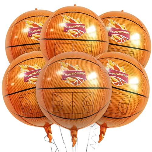 Cadimus 6 Stück Basketball Luftballon, 22 Zoll 4D Folienballons, Basketball Deko Geburtstag Kinder, Folienballon für Spieltag Sport Thema Geburtstag Party