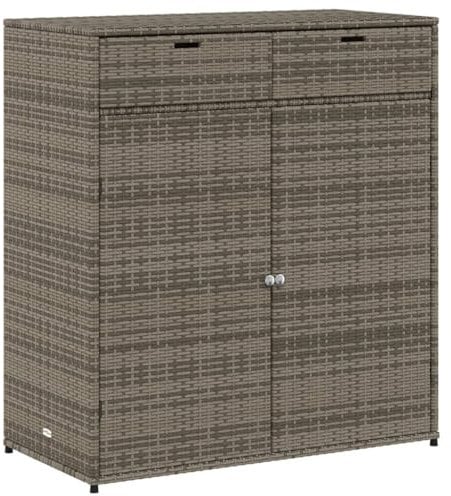 Willood Gartenschrank Grau 105x55x113 cm Poly Rattan Geräteschrank mit viel Stauraum, Beistellschrank Schrank mit Türen, Balkonschrank Terrassenschrank