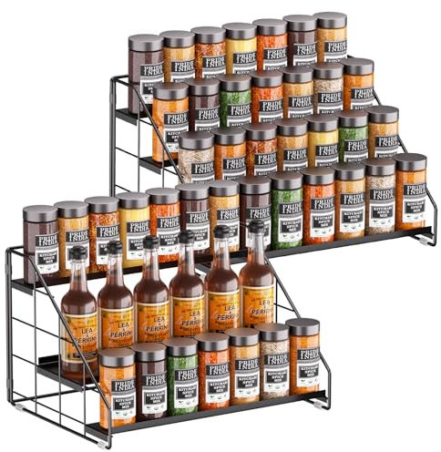 GIGIFTREE Gewürzregal mit 4 Ebenen, Gewürzregal für Schrank, gestuft, verstellbar, Gewürzregal für Küche, Arbeitsplatte, Speisekammer, Organisation (2 Stück)