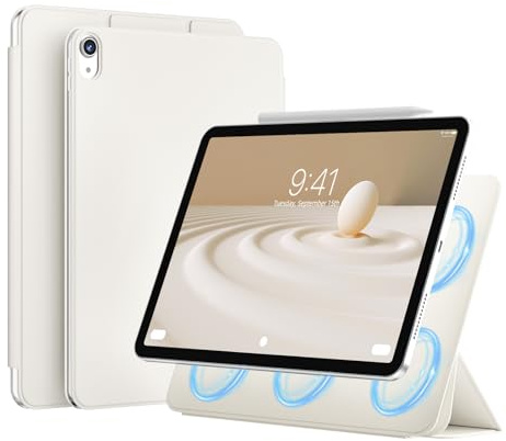 JKSML Magnetisch Hülle für iPad (A16) 11. Gen 11 Zoll (2025) & iPad 10. Gen 10,9 Zoll (2022) – Kratzfeste Soft-TPU-Rückseite | Auto Sleep/Wake | Ultraleichtes Design für Büro/Uni (Weiße Creme)
